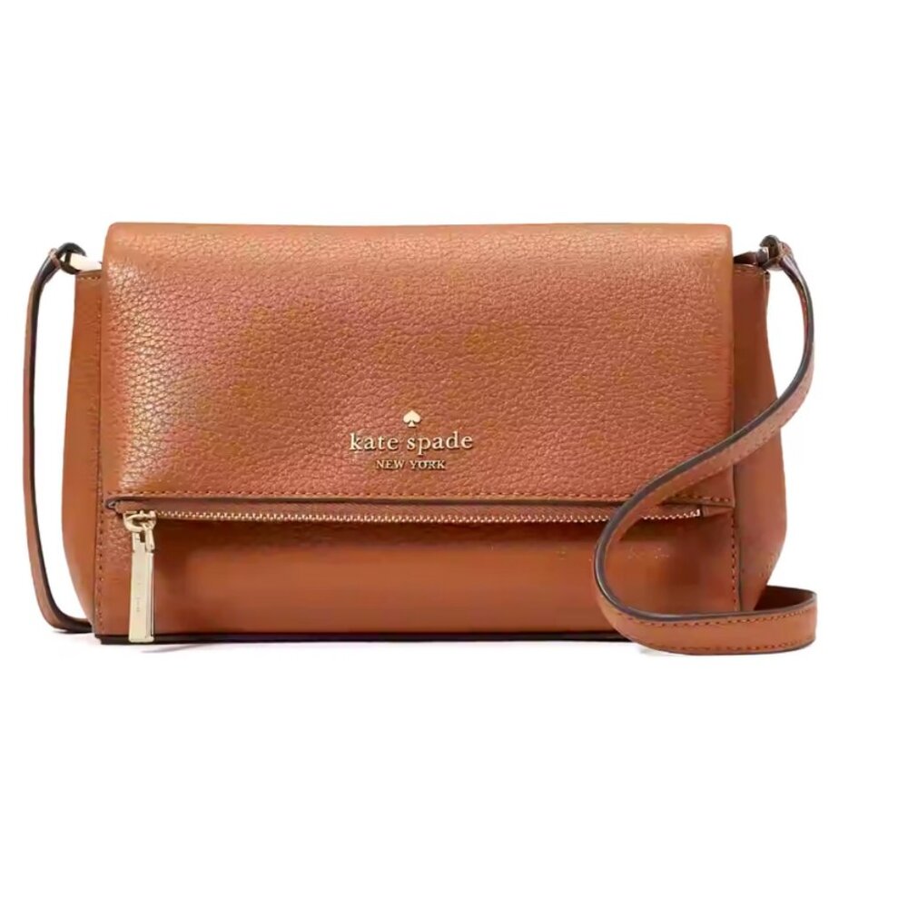 Kate Spade Leila Mini Zip Warm Gingerbread Pebble Leather Crossbody KE487 $329